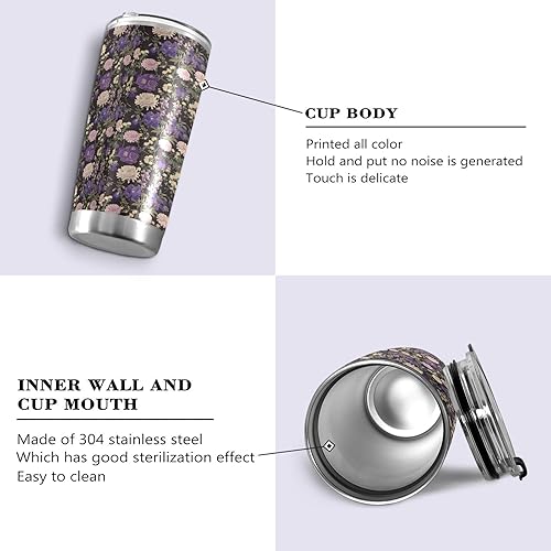 Miniatura 2 de Garden Daisy Purple Stainless Steel travel cups with Lid and Straw travel mug spill proof for hot and cold drinks simply straw tumbler 20 oz termos