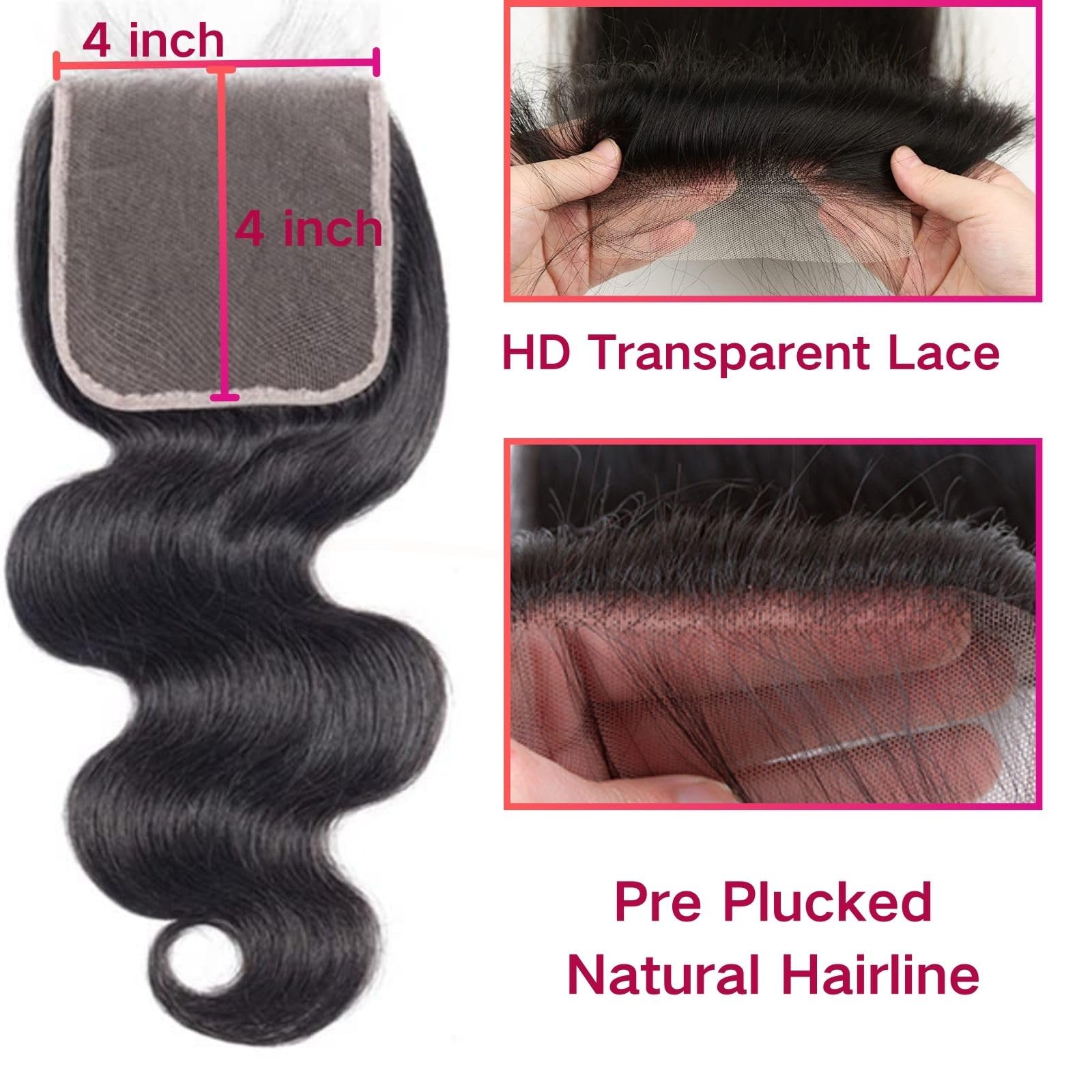 4*4 Virgin remy human hair lace closure Lace Closure — 4 main image 2