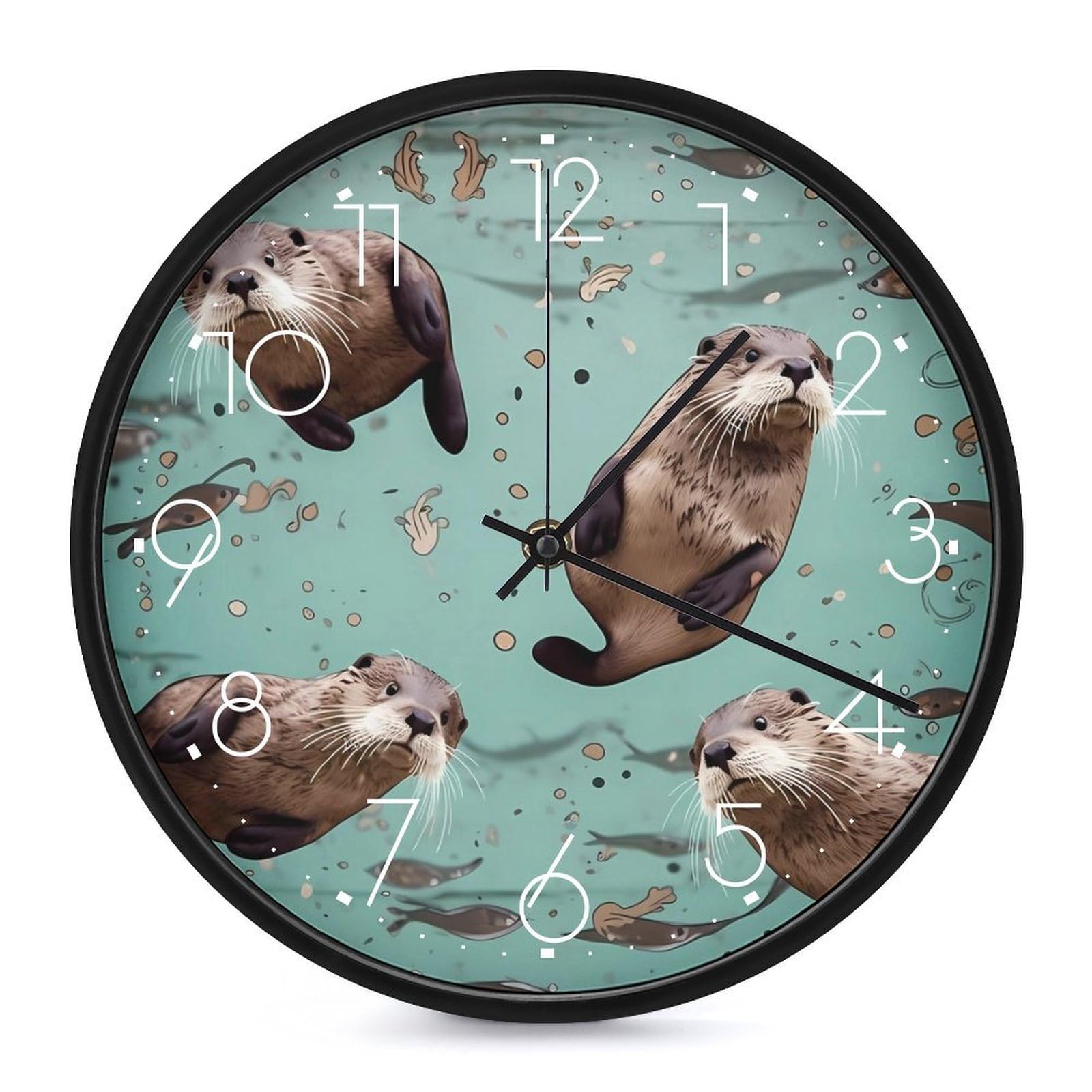 DWVTSLH Otters Wall Clock 10 Inch Silent Non-Ticking Modern Clocks Battery Operated - Decorative Wall Clocks for Bedroom Living Room Kitchen Office Wall Decor Gift Idea