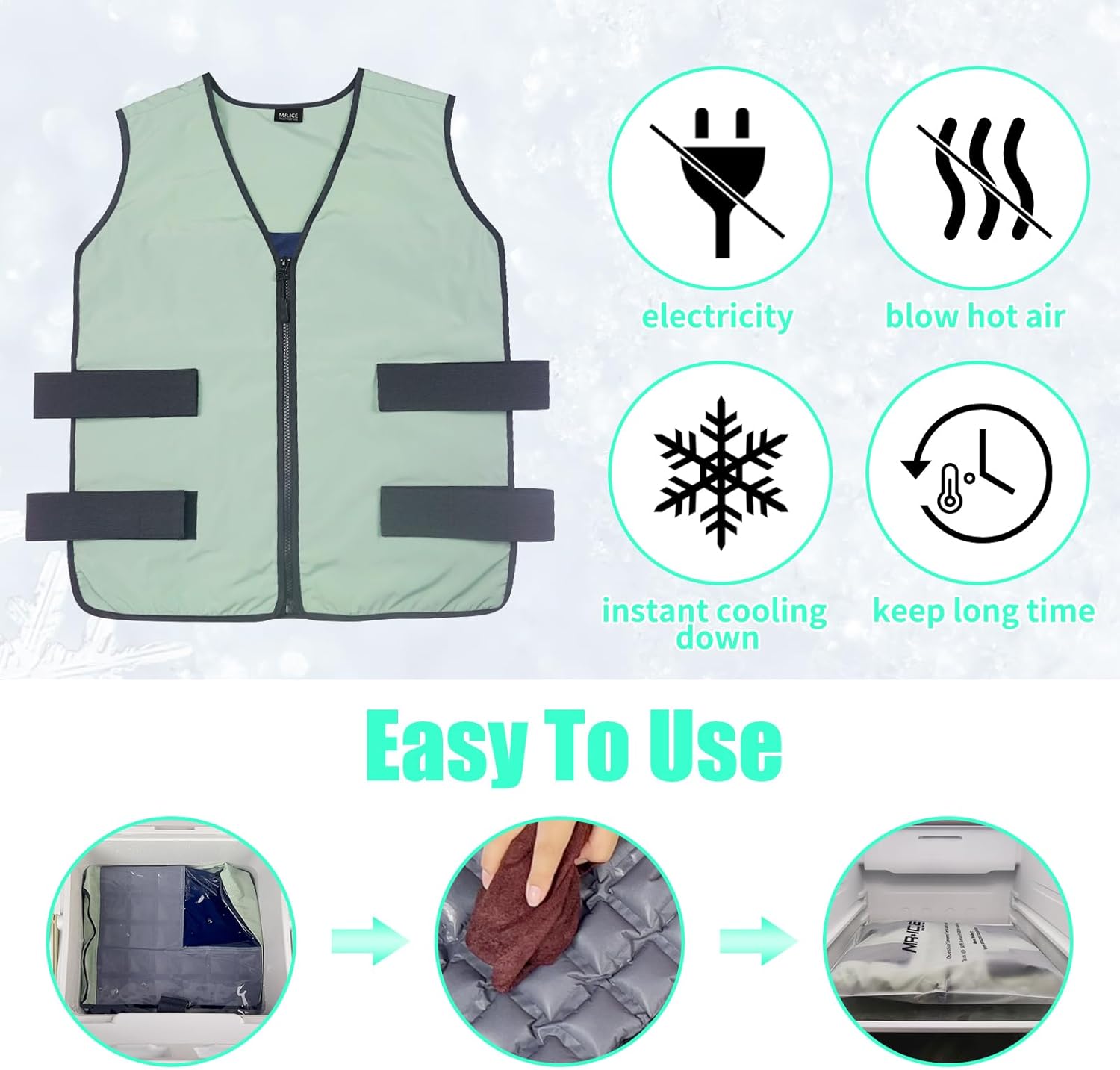 MR.ICE Cooling Vest for Men & Women - Adjustable Ice Vest for Motorcycle, Workers, Sports, Outdoor, Heat Relief