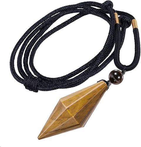 TUMBEELLUWA Collar con colgante de cristal facetado curativo ajustable de 18 a 26 pulgadas para hombres y mujeres, collar de péndulo de piedra Reiki