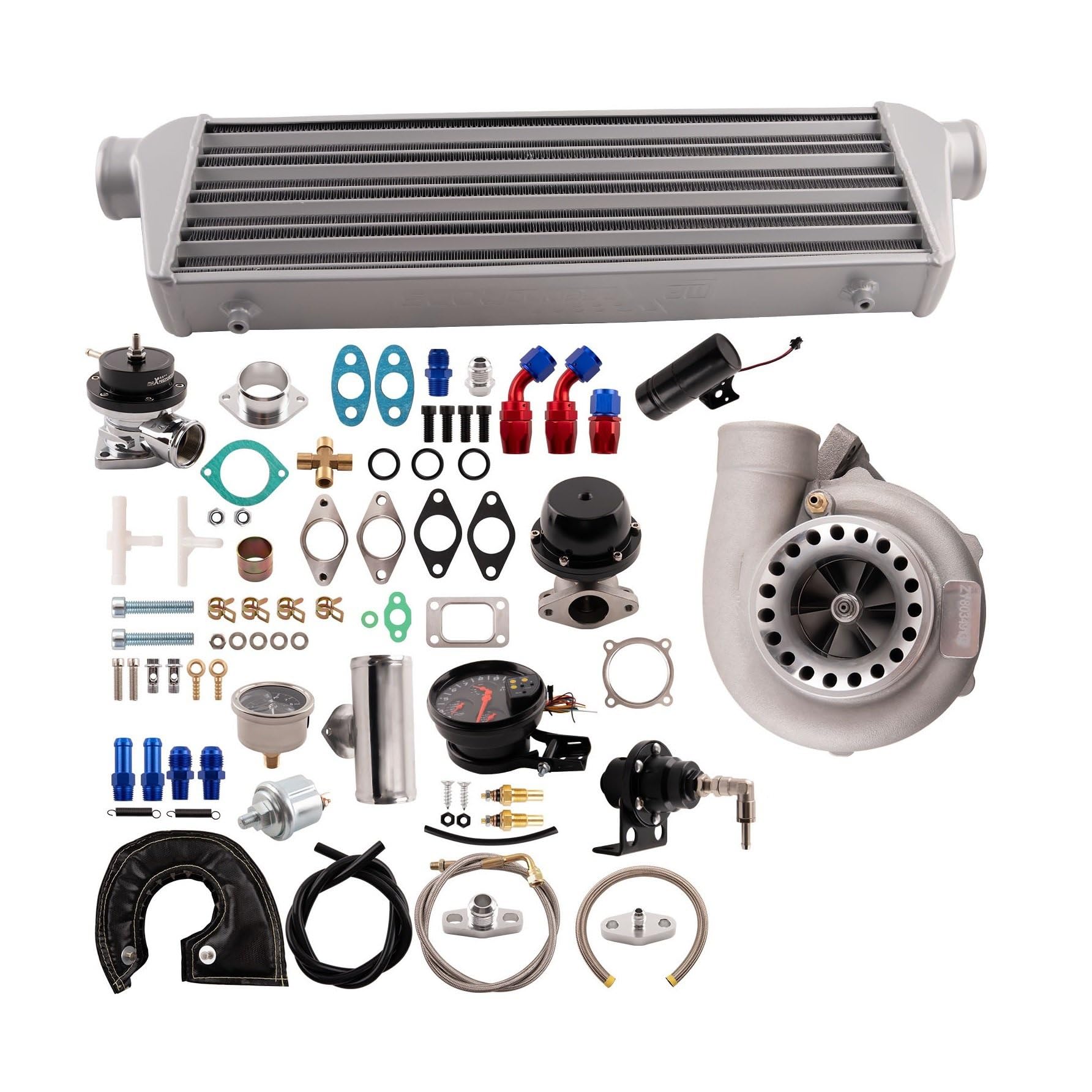 Nhabxgds One Color Cooled Intercooler Intercooler Piping Kit Gt35 Gt3582 Universal Turbocharger & Parts Turbo Kit For 2.5-6.0L Engine 7.5-14.5 Psi T3 Ar.70/63 + Intercooler