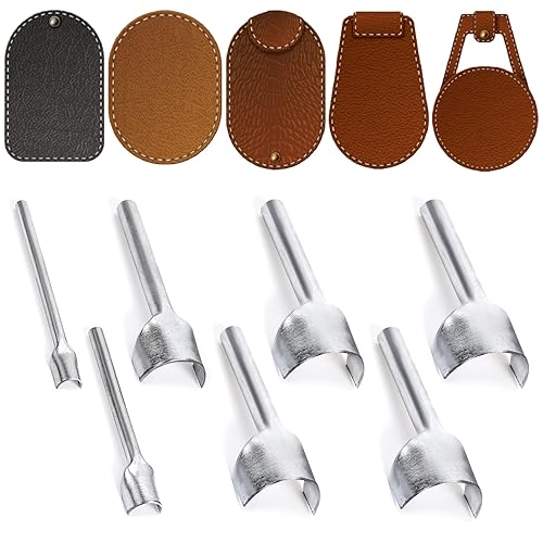 Miniatura 6 de Caydo 7 piezas de herramientas de artesanía de cuero, perforador medio redondo para manualidades, correa, cartera y bolsa, trabajo manual de