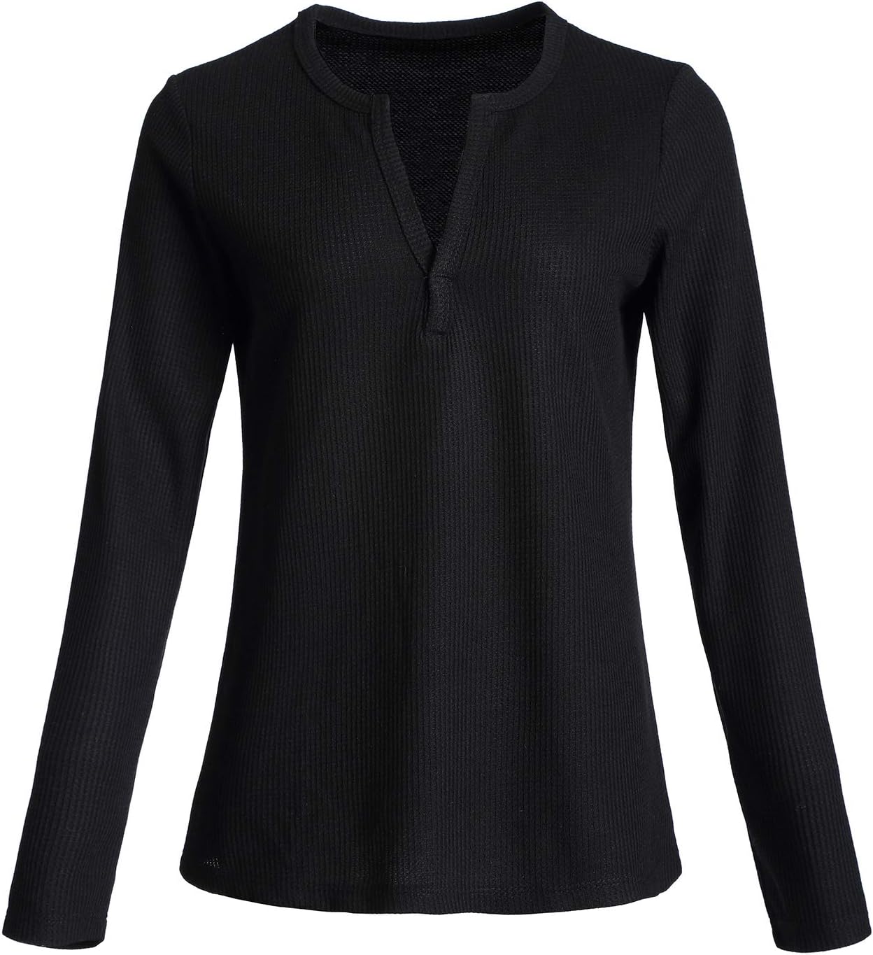 Famulily Womens Long Sleeve Tshirt V Neck Loose Fit Soft Waffle Knit Thermal Tops - Image 2