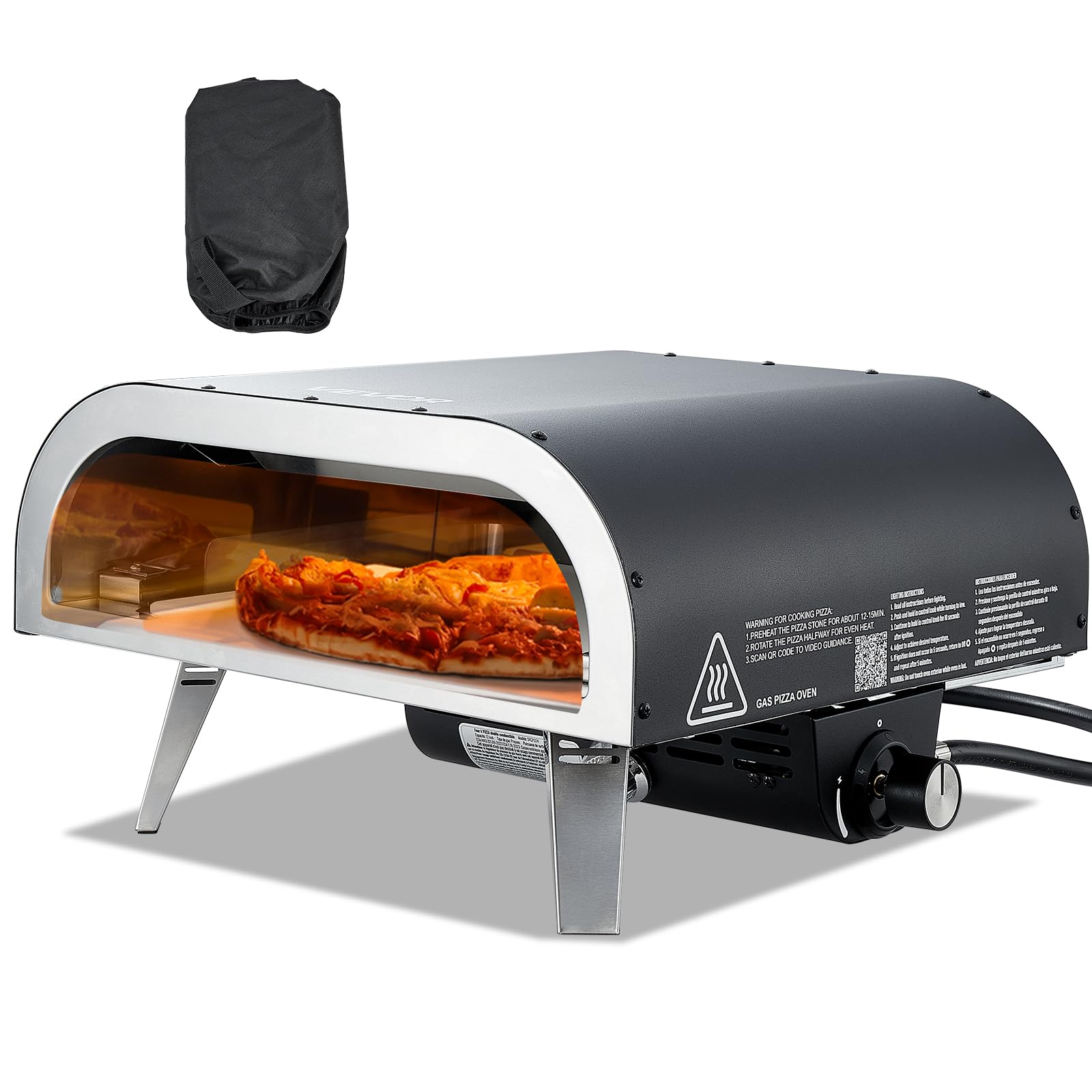 VEVOR Propane Outdoor Pizza Oven, 12 Inch Gas Pizza Maker, Portable Pizza Cooker with Thickened Pizza-Stone, Carry Bag, 3 Layers Pizza-Oven for Outside Backyard Patio Camping, Black