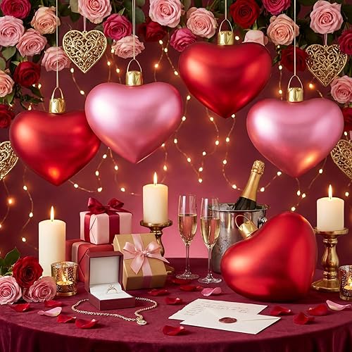 Miniatura 4 de Jetec 4 adornos inflables para el día de San Valentín de 17 pulgadas con cubierta de tela con purpurina, adornos grandes de PVC para decoración de