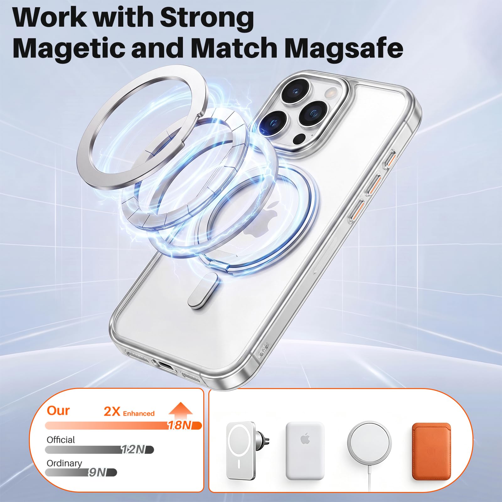 Custodia per telefono compatibile con iPhone 15 Pro con supporto ad | Cavalletto magnetico compatibile con Magsafe, protezione militare contro le cadute, cover sottile in TPU traslucido