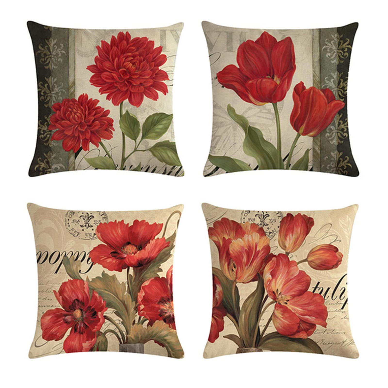 Set di 4 Federe Cuscini Divano Poliestere Biancheria Peluche Corto Gettare Impermeabili Decorativo Caso Federa per Cuscino Divano Auto Esterno Giardino Home Decor （55x55cm/Fiori di Lavanda）