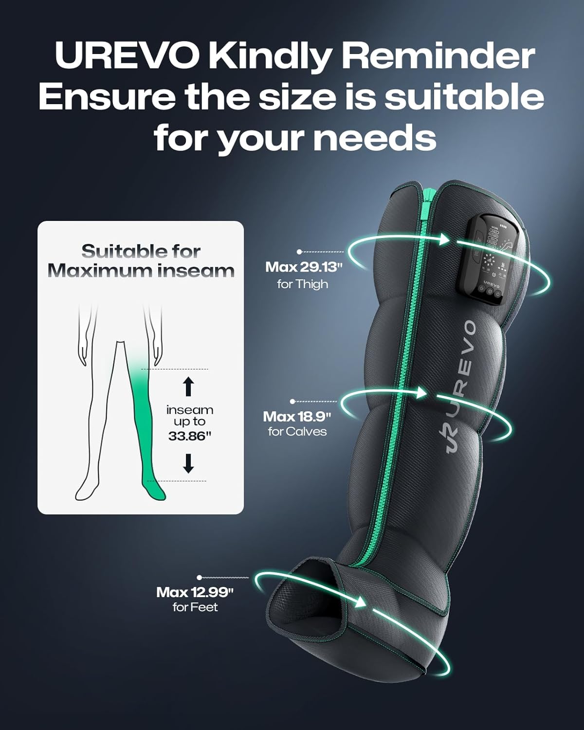 UREVO Smart Leg Recovery PT Pro, AI-Powered Tech Rechargeable Air Compression Massager Boots for Circulation, Smart Pain Senser and Foot Muscle Recovery to Athletes After Summer Sports, Black