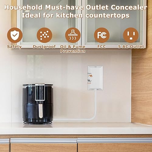 Miniatura 7 de Cable de extensión de 6 pies, corrector de salida ultrafino con enchufe plano, 5 salidas de CA, cable de extensión plano a prueba de niños, 1875 W