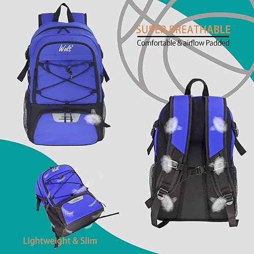 Vista 36 de WOLT - Mochila de baloncesto grande con soporte separado para pelotas y compartimento para zapatos, para baloncesto, fútbol, gimnasio Camuflaje