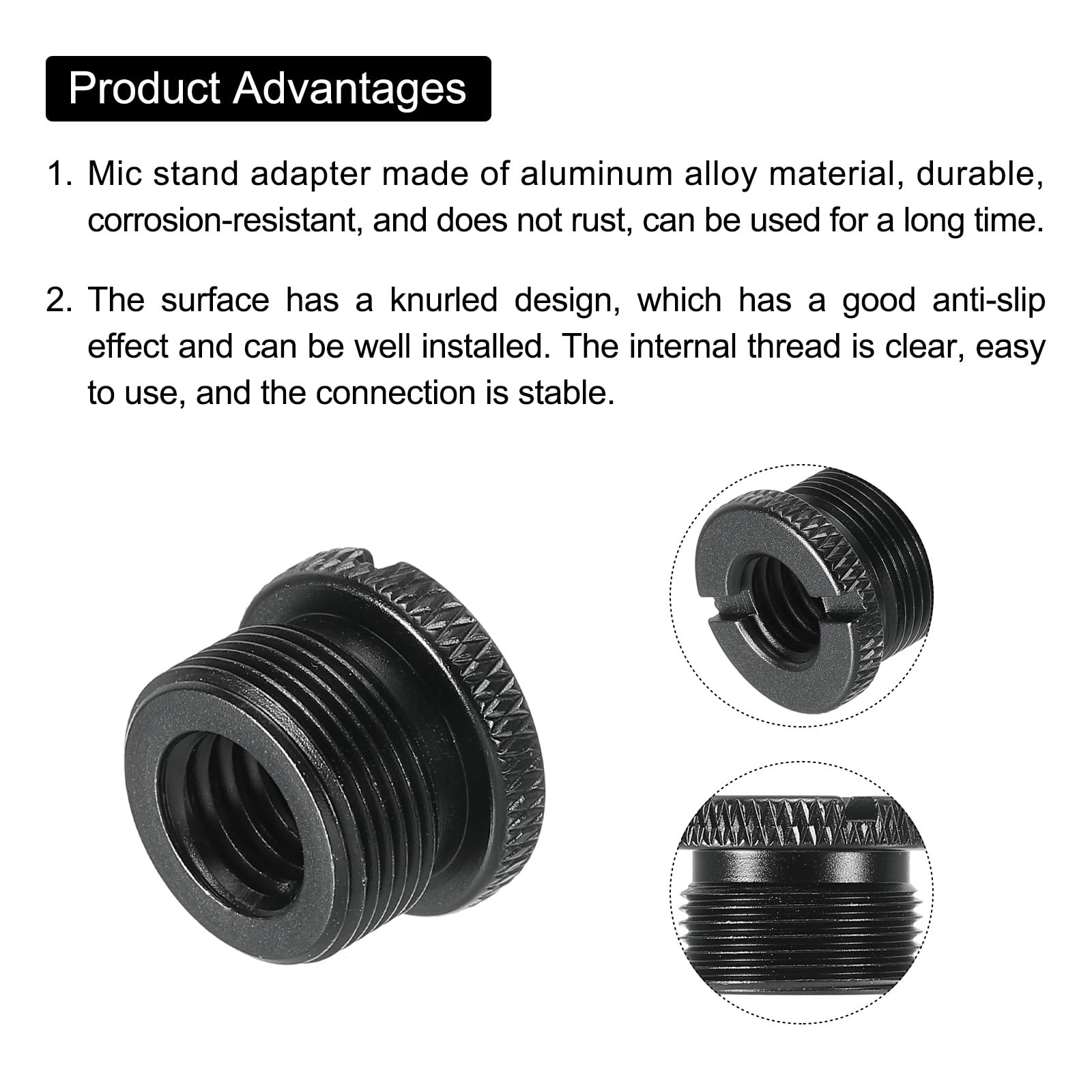 PATIKIL Adapter stojaka mikrofonowego 3/8 żeński na 5/8 męski adapter śrubowy ze stopu aluminium do statywu mikrofonowego czarny 2-pak