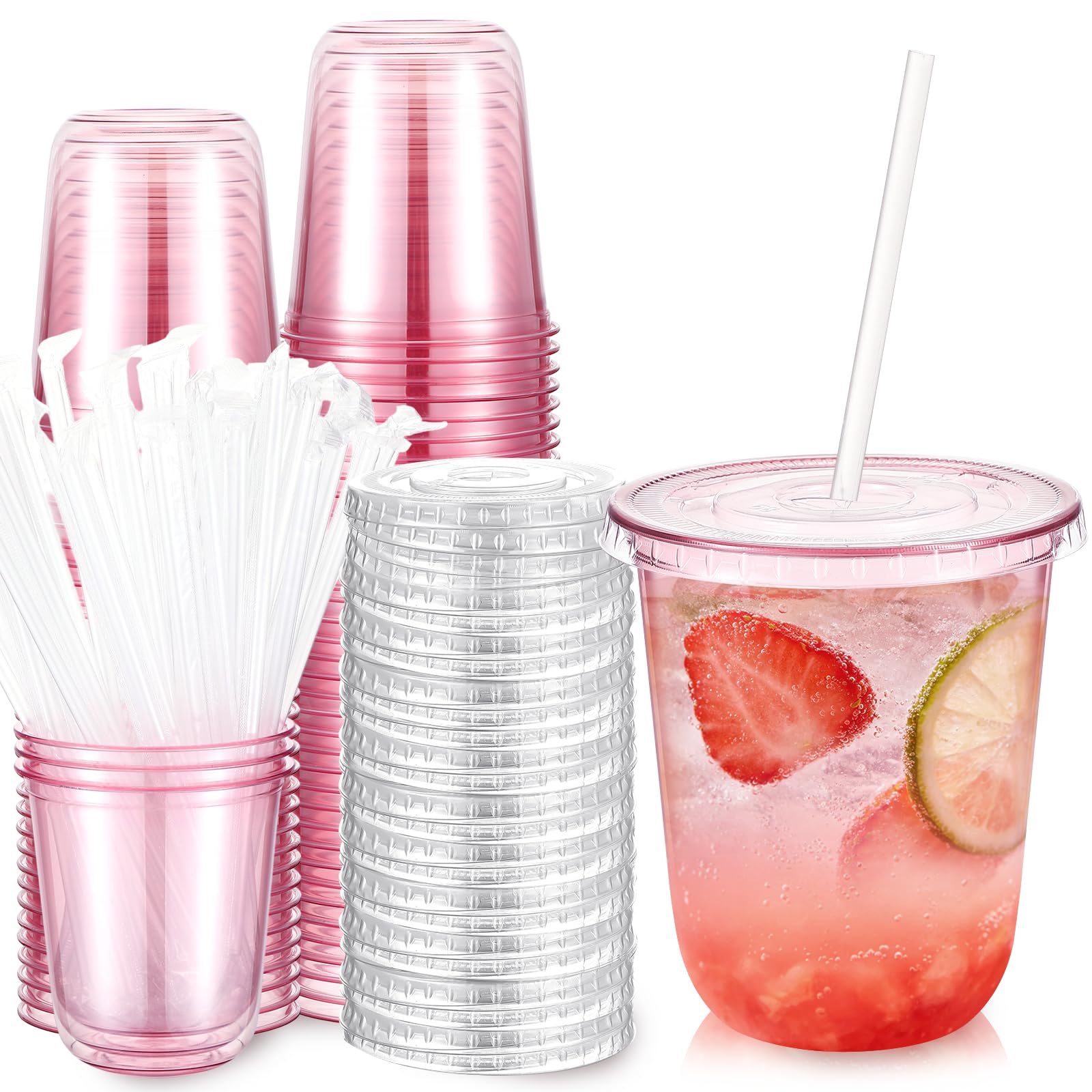 Ziliny 50 Sets 16oz Clear Plastic Cups with Lids and Straws Disposable Cups — Amazon image 14
