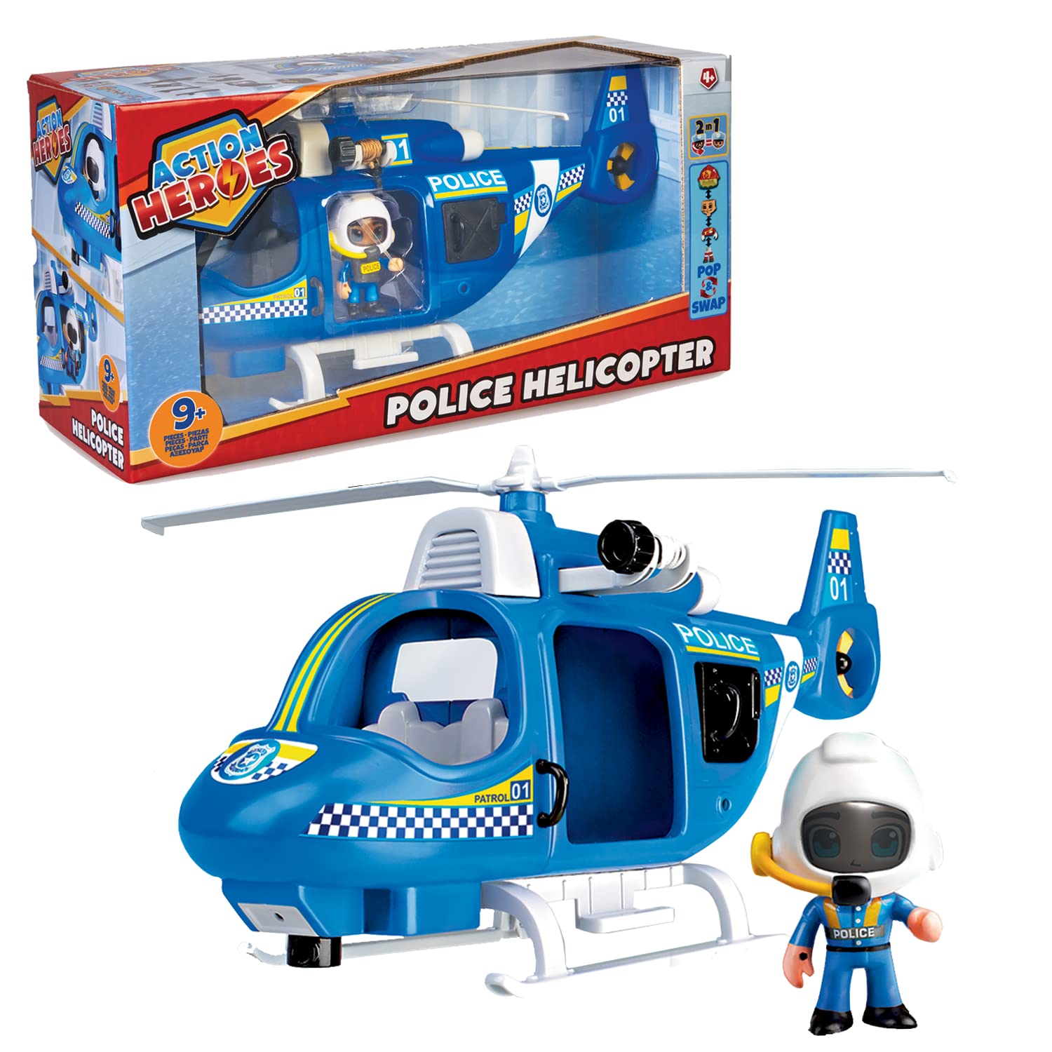 Action Heroes Hélicoptère de Police - Véhicule et Figurines pour Les Enfants à partir de 4 Ans
