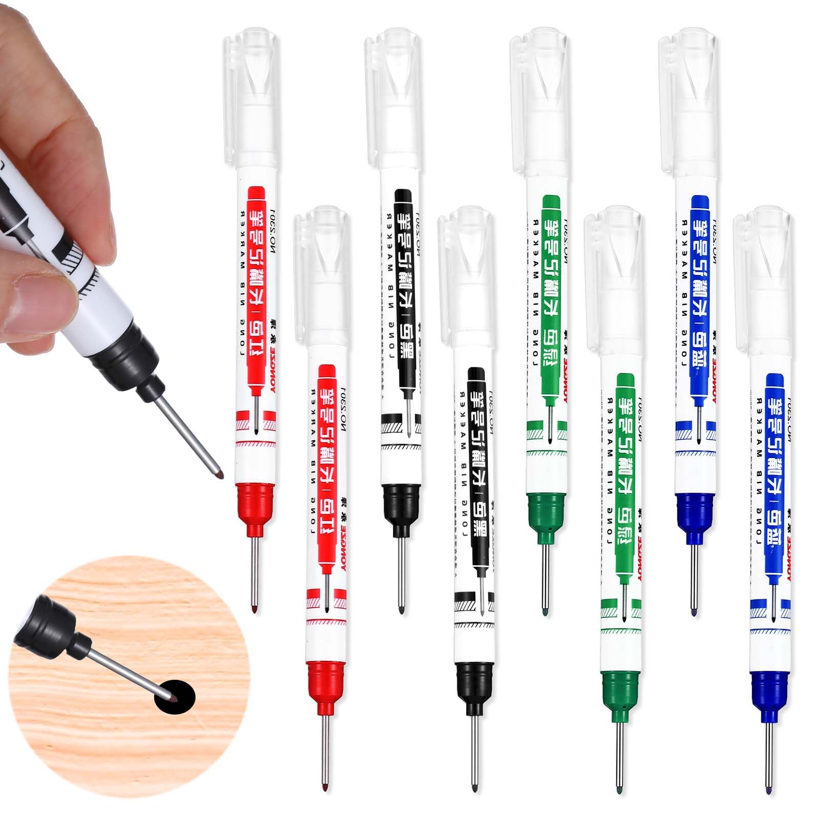 Wanmu 8Pcs Deep Reach Markers, Waterproof Long Head Deep Hole Marker Pens, Permanent Carpenter Ink for Builders Construction, Bathroom Woodworking (20