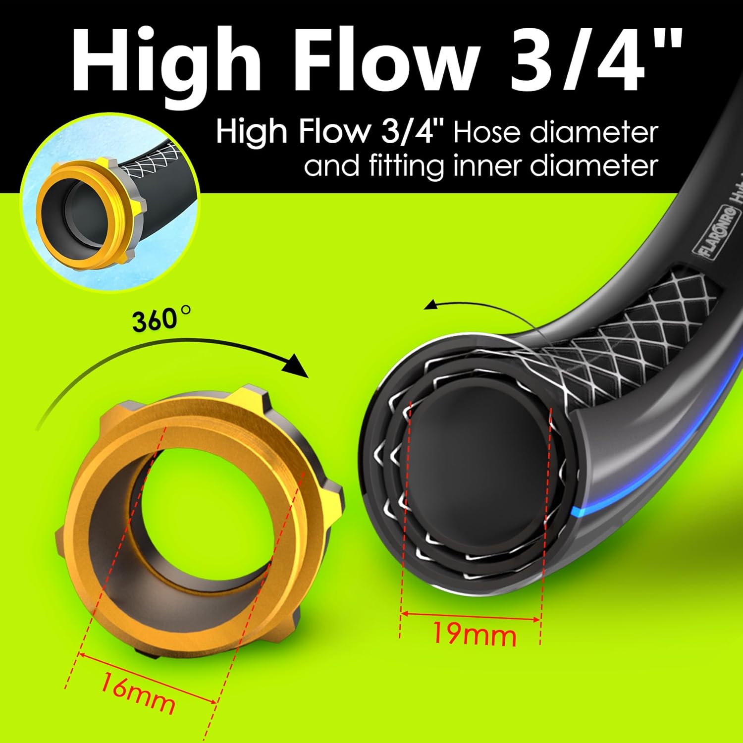 3/4 IN. × 50FT. Heavy Duty Hybrid Rubber Garden Hose, High Flow 3/4" I.D. No Memory Durable Heavy Duty Water Hose for Watering, Irrigation, Water Transfer Pump