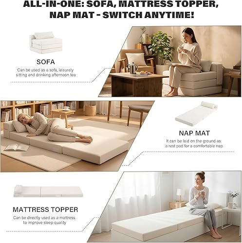 Miniatura 3 de Tiita Sofá cama plegable convertible, silla cama convertible con bolsa de almacenamiento, colchón plegable triple con almohada, silla cama plegable