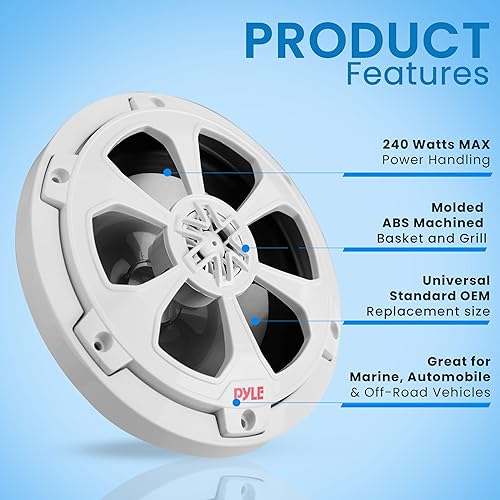 Miniatura 6 de Pyle Sistema de altavoces marinos de dos vías, un par de altavoces de componentes marinos blancos de 6.5 pulgadas, potencia máxima de 240 vatios con