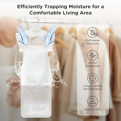 Miniatura 2 de W&E Choice Bolsa colgante absorbente de humedad para tu armario, bolsas deshumidificadoras para baño, paquetes de humedad sin fragancia, paquete de