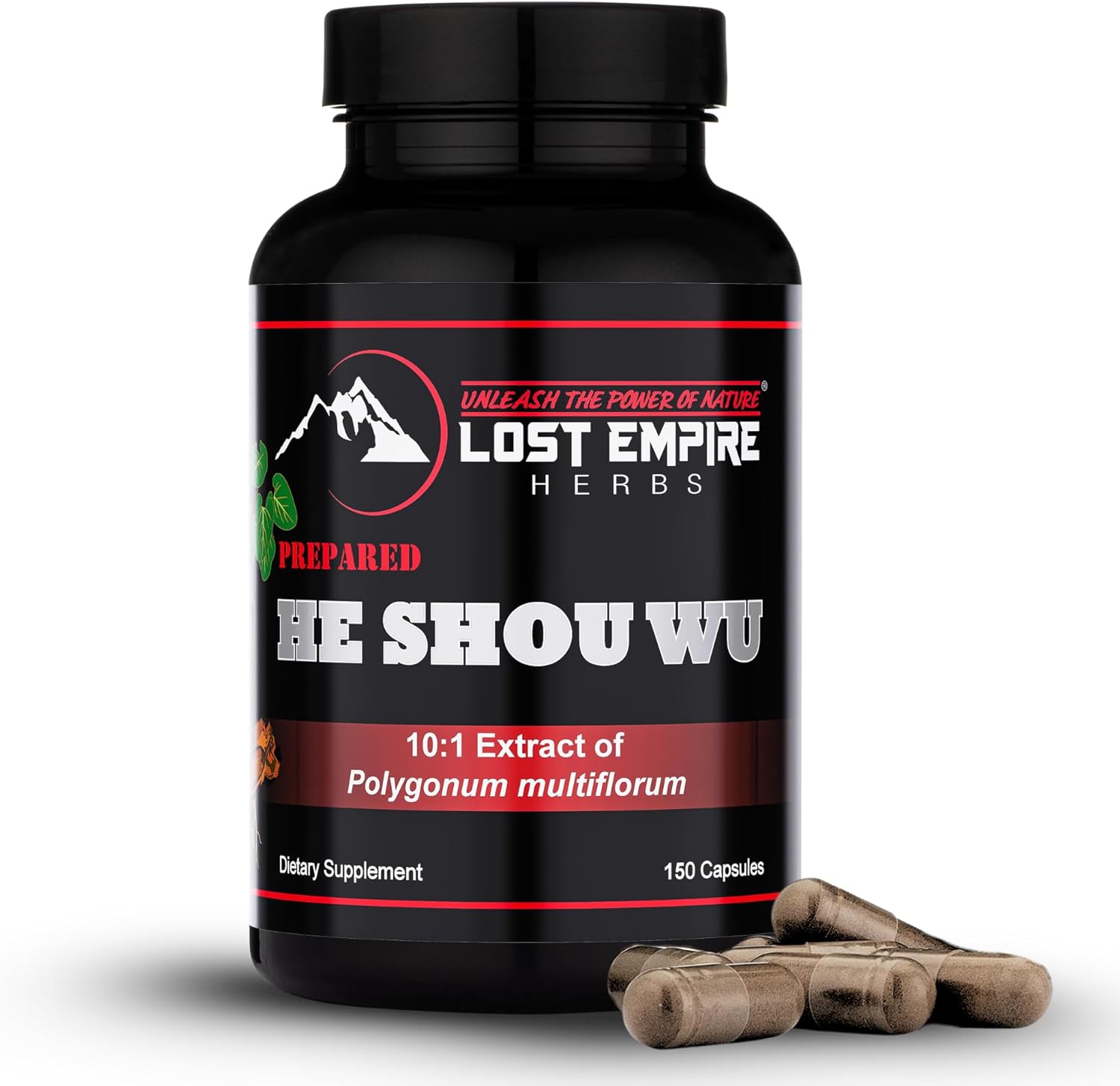 Lost Empire Herbs He Shou Wu Capsules | 10:1 Extract of Fo-Ti (Polygonum multiflorum) Traditionally Prepared from Mature 4-Year-Old Roots (150 Count)