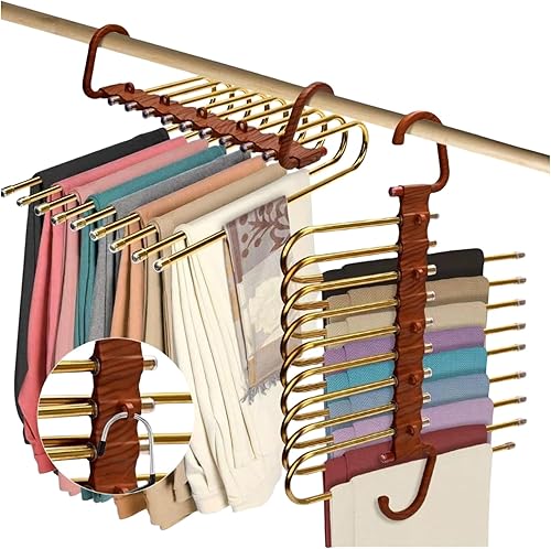Perchas para pantalones que ahorran espacio de 9 capas plegables para pantalones, multifuncional, actualizado, organizador de jeans para armario, disponible en Yaxa Peru