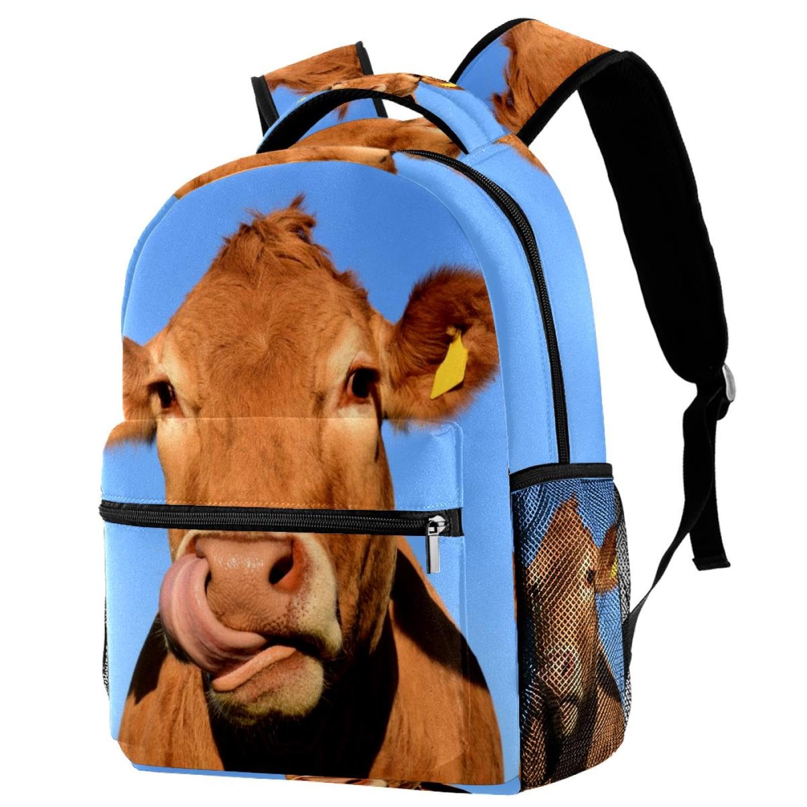 Sac à dos d'école fille et garçon motif vache marron multicolore - 7