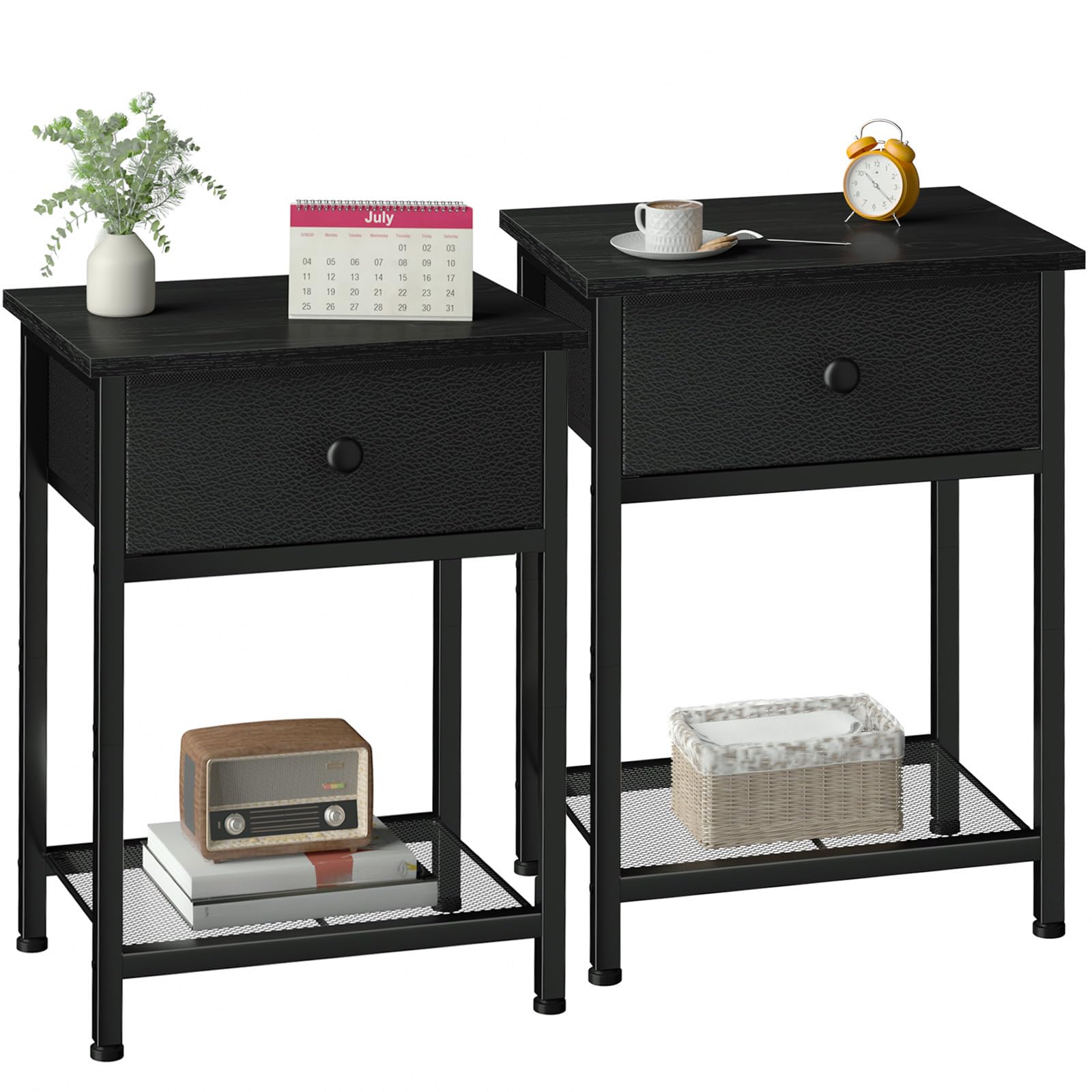 AMHANCIBLE Bedside Tables Set of 2, Side Tables with Fabric Drawers โ image 1