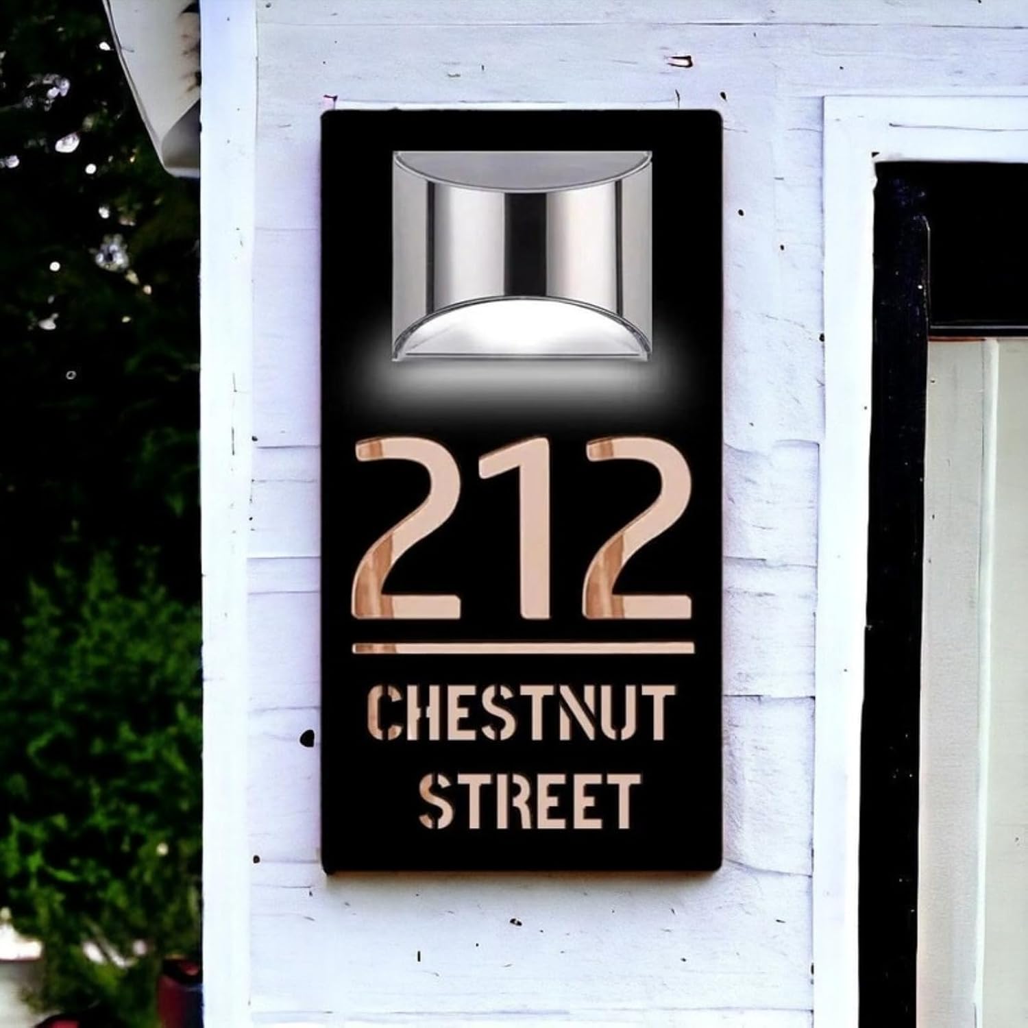 XEL Personalized Solar Modern Door Plaque,Address Plaque Lighted with Led,House Numbers Plaque,Custom Solar Light Up House Numbers Sign with Street Name,Garden Yard Home for Outside (Black gold)