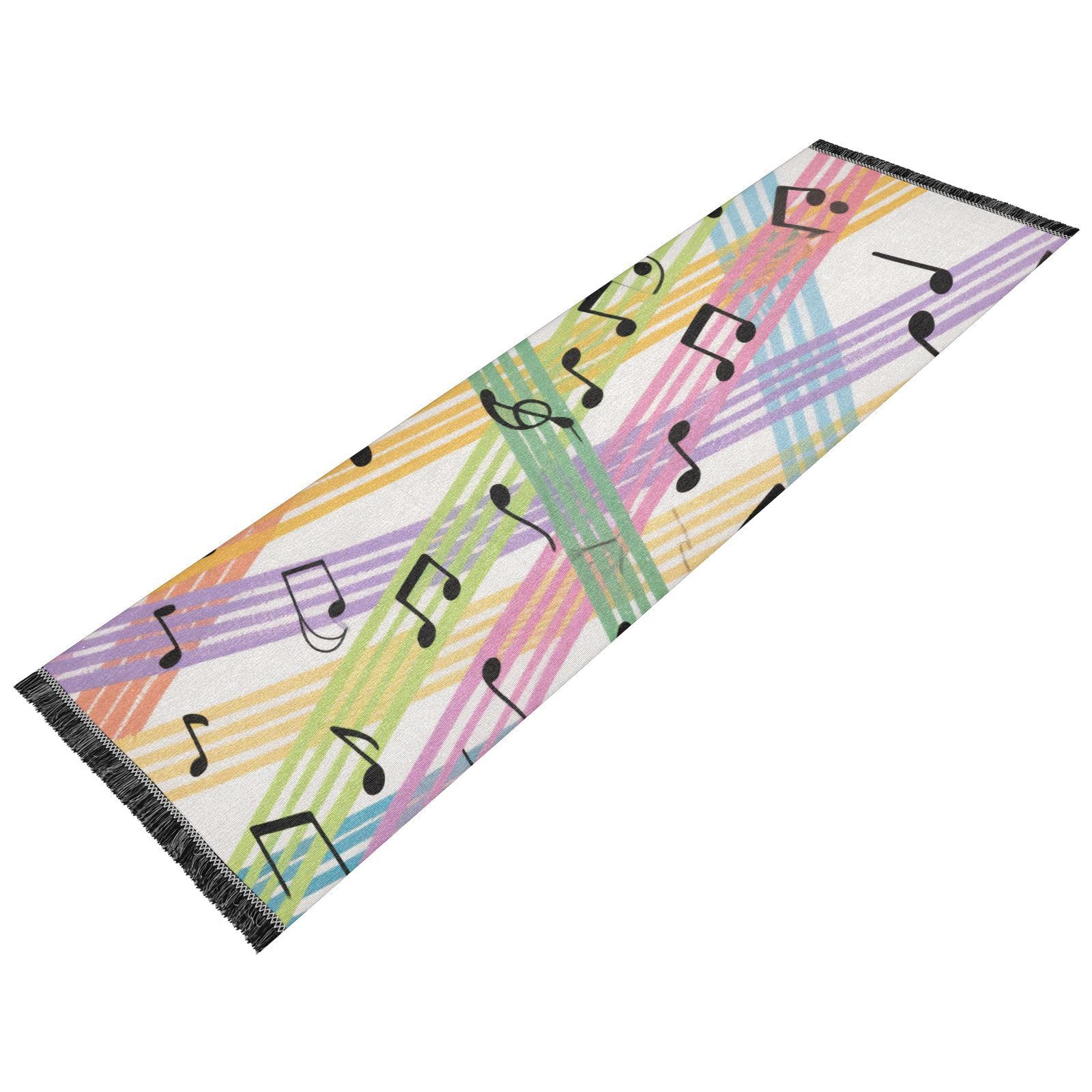 Tapis de couloir lavable et antidérapant à motif partitions de musique colorées