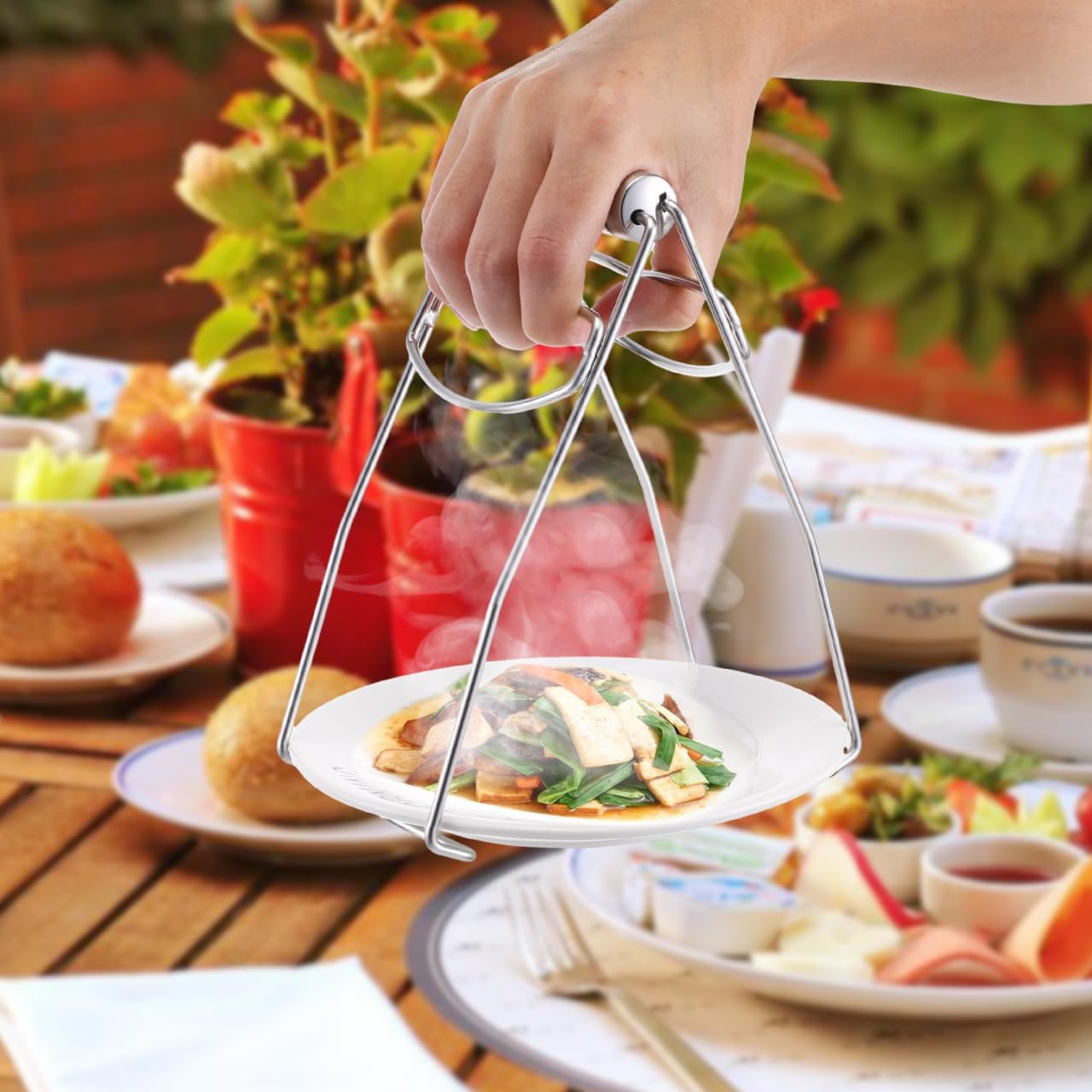 BESTonZON 304 Stainless Steel Hot Plate Gripper Tongs Foldable Kitchen Pot Holder Clamp for Safe Hot Dish and Bowl Handling Steaming Clips for Home and Restaurant Use