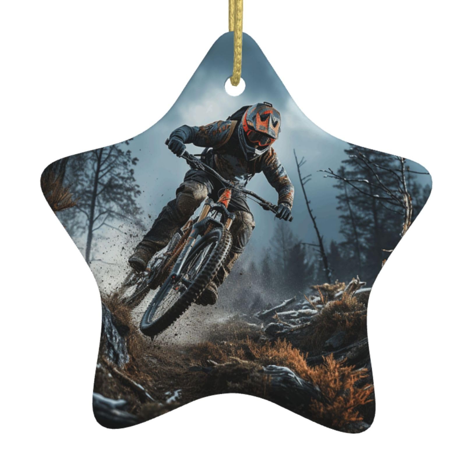 Fodpand Women's White Mountain Bike Tournament Christmas Ornaments 2025, Gift Exchange For Men, Collectible Ceramic Ornament Star Hanging Ornaments For Christmas Tree Decoration