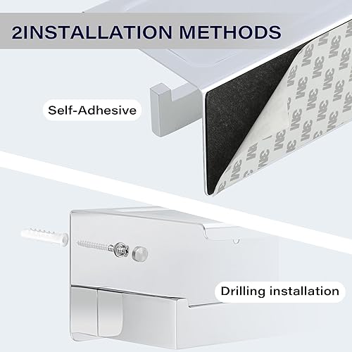 Vista 61 de Alise Double Toilet Paper Holder,Bathroom Tissue Holder with Shelf,SUS304 Stainless Steel Toilet Paper Roll Holder Storage Dispenser,Self Adhesive