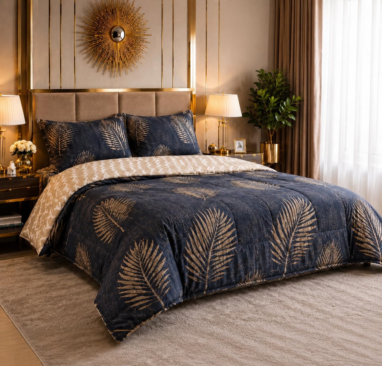 k décor King Size 4 Piece Reversible Comforter Set with 2 Pillow Covers | Soft Microfiber AC Comforter for All Seasons-image-1
