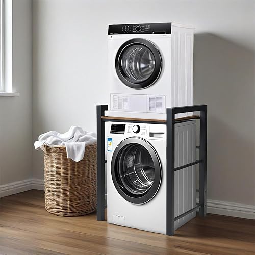 Miniatura 5 de Soporte portátil para lavadora y secadora, estante de acero resistente sobre lavadora y secadora, organizador de lavandería con laminado ajustable,