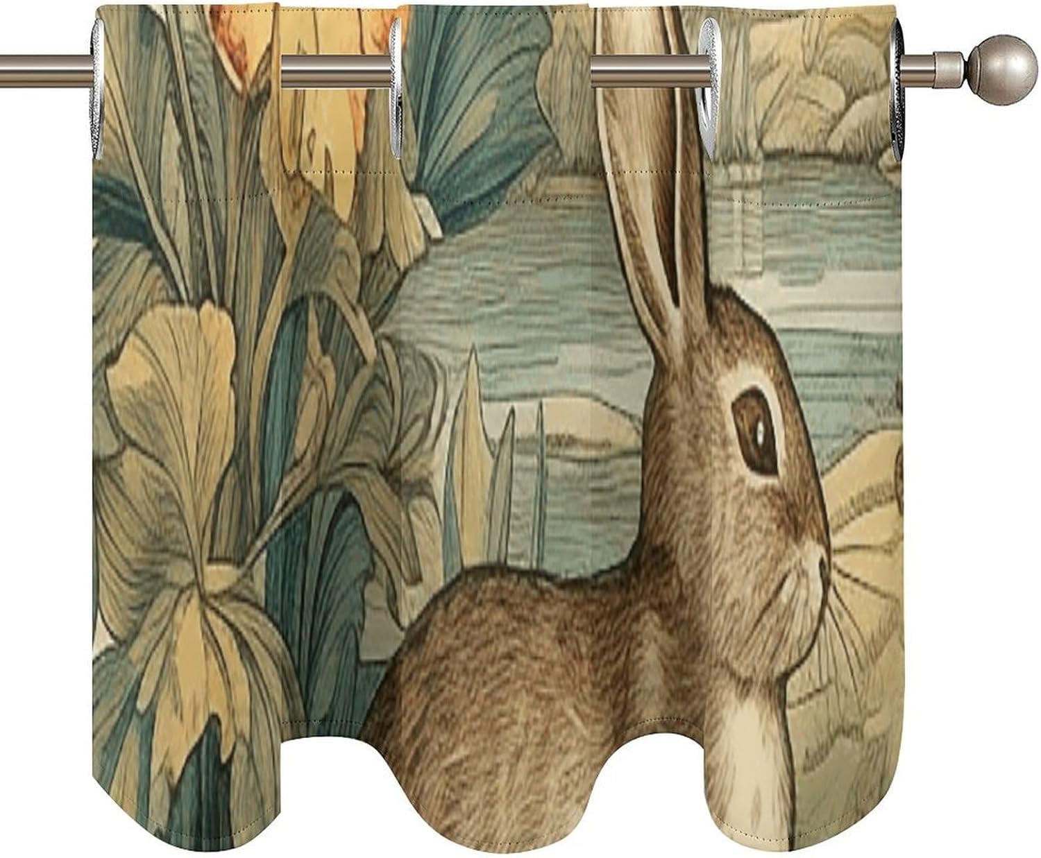 Rabbit Watching Bird Valances for Window 2 Panels. Light Filtering Curtains Farmhouse Short Small Valance.Modern Curtains for Windows Living Room Kitchen Over Sink.