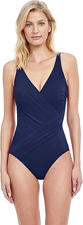 Gottex Womens Lattice Draped Panel Wrap Surplice One Piece Swimsuit - V-Neck, Soft Cups, Tummy Control