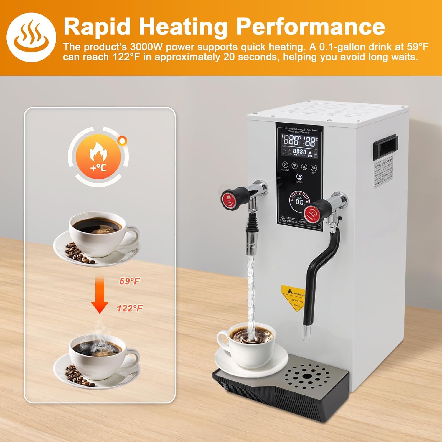 Commercial Milk Frother, 3KW 12L Multi-Purpose Full-Automatic Steam Boiling Water Frothing Machine Steam Milk Frothing Machine with 12H Timing Function for Tea Coffee Dessert Milk (WHTIE)