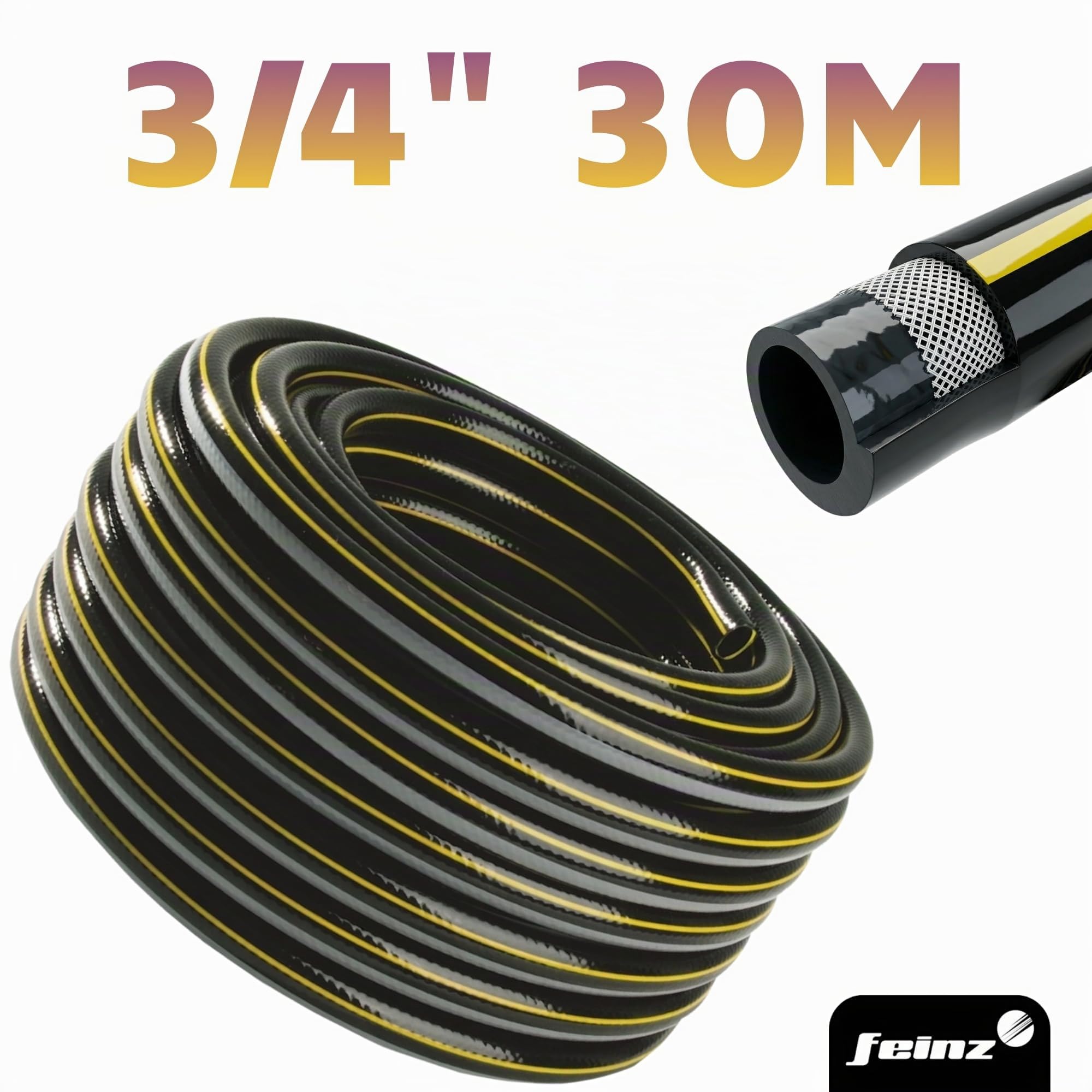 Tubo da Giardino 3/4' - 30M Rinforzato Tubo per Acqua Flessibile in PVC a 3 Strati Anti-piega Resistente UV Tubo per Irrigazione per Giardino Prato Piante Nero