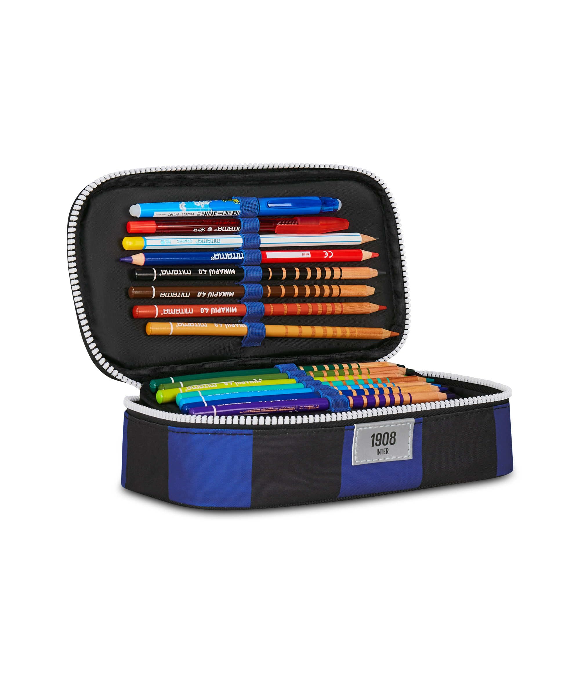 Seven Inter Astuccio Scuola Quick Case, Blu, Portapenne Completo di Penne, Matite, Colori, Scuola Elementare e Media, Bambino, Calcio