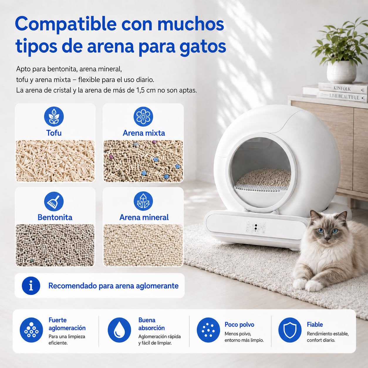 Arenero Gatos Autolimpiable XXL 65L+9L, Arenero Automatico con Control App WiFi 2.4GHz, Monitorización de Peso y Actividad, Sistema Antiodor, para Varios Gatos 1-8 kg (H)