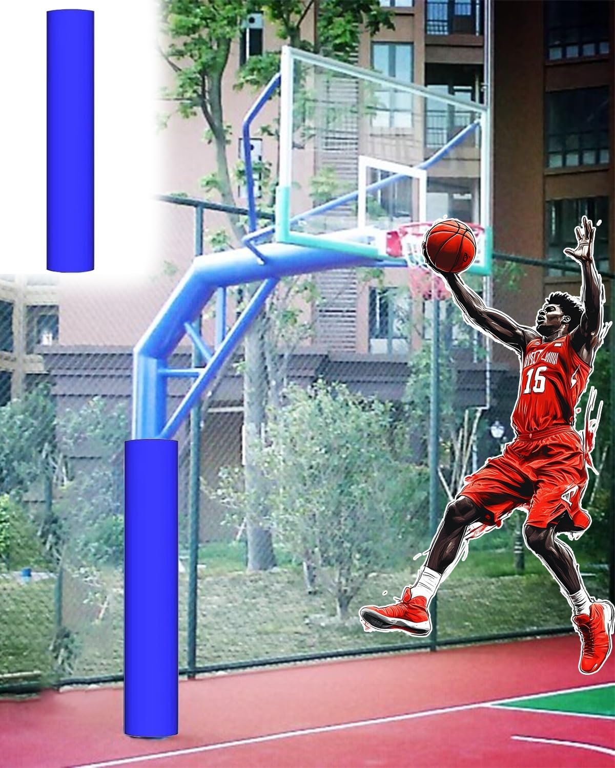 Wrap Around Basketball Pole Padding for Garage & Basement - Protective Post Pad for 4-8 Inch Round Support Poles - Compatible with All Goal Systems (Gray, 4.5in Diameter)