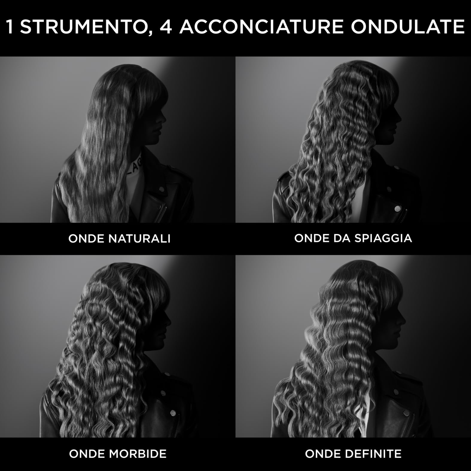 Rowenta x KARL LAGERFELD Waves Addict Hair Waver, Styler per Capelli, 4 Styling Mossi, 4 Impostazioni di Profondità, Temperatura Regolabile per Ogni Tipo di Capelli, Capelli Luminosi, CF471L