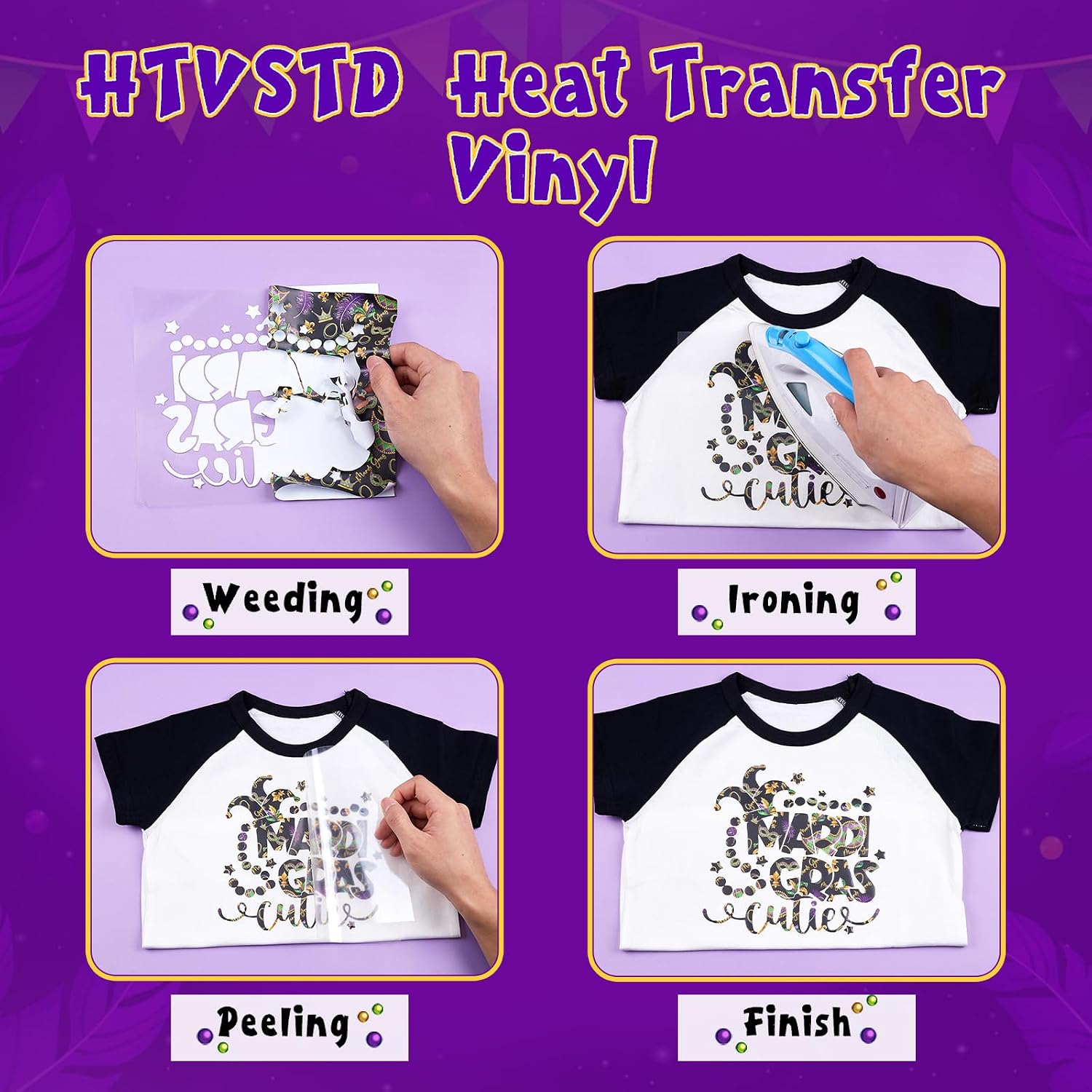 Mardi Gras Heat Transfer Vinyl -12 Sheets 12'' 10''Masquerade Mask Pattern HTV Iron on Vinyl for T-Shirts