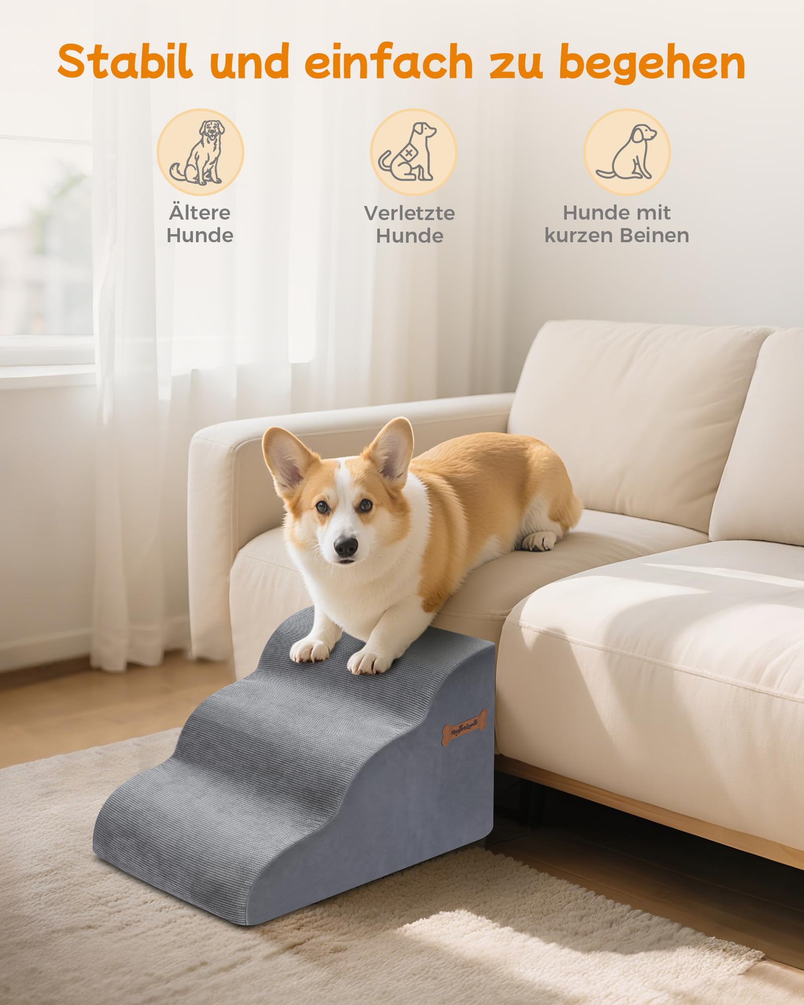 Marchepieds pour Chien à 3 Niveaux, 32 x 60 x 30 cm, pour canapé et lit Haut, marches antidérapantes pour Animaux domestiques, Rampe en Mousse de 30 cm de Haut – Idéal pour Les Petits Animaux