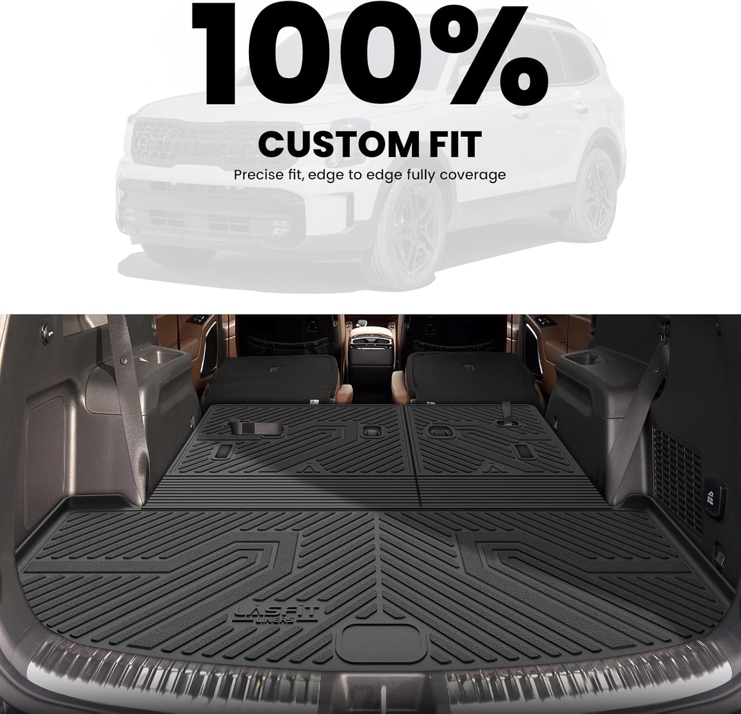 LASFIT Cargo Mat & Backrest Mats for Kia Telluride 2025 2024 2023 2022 2021 2020, All Weather TPE Custom Fit Trunk Mats & Seatback Mats Accessoires for Kia Telluride 2020-2025, Black - Image 3