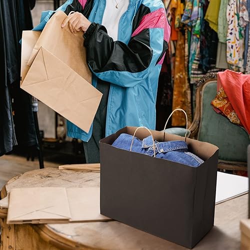 Miniatura 5 de SHOPDAY Bolsas de papel negro con asas de 16 x 6 x 12 pulgadas, paquete de 25 bolsas de papel kraft grandes a granel, bolsas de compras, bolsas de