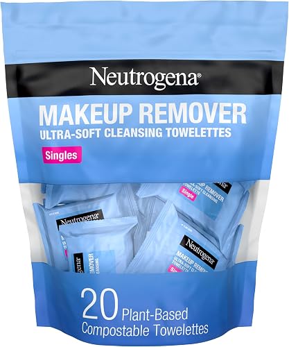 Neutrogena Makeup Remover Wipes, Daily Single Face Cleansing Towelettes, Makeup Removing Cleansing Wipes Removes Dirt & Oil, Alcohol-Free Face Towelettes, 20 ct