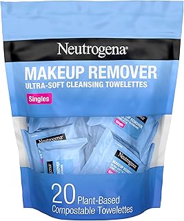 Neutrogena Makeup Remover Wipes, Daily Single Face Cleansing Towelettes, Makeup Removing Cleansing Wipes Removes Dirt & Oil, Alcohol-Free Face Towelettes, 20 ct