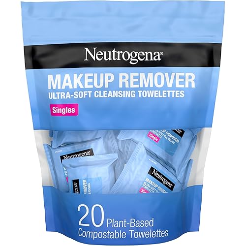 Neutrogena Makeup Remover Wipes, Daily Single Face Cleansing Towelettes, Makeup Removing Cleansing Wipes Removes Dirt & Oil, Alcohol-Free Face Towelettes, 20 ct