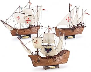 NAUTIMALL Set of 3 Columbus Wooden Ships 16" Santa Maria 12" Pinta Nina Miniature Tallship Models Nautical Decor Father's Day Christmas Gift